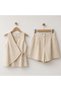 Women's Pera Linen Double Breasted Collar Tie Detail Slim Fit Shorts Vest Top and Bottom Set - 5
