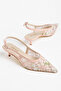 Zeva Women's Floral Patterned Tulle Embroidered Pointed Toe Slingback Short Heeled Evening Dress Shoes - 3