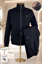 Black Stand Collar Tracksuit Set with Suede Detail, Lined Inside, Standard Fit, Zipper Pockets, Cotton Men's Top and Bottom Set - 2