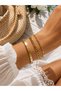 Steel 3-Piece Women's Combination Bracelet Set Handcuff / Chain Model Gold Color with Extension Chain - 3