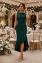 Women's Sleeveless Round Neck Asymmetrical Ruffle Detailed Long Imported Crepe Dress