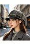 Luxurious Detailed Plaid Brush Hat with Faux Leather Band and Gold Accessory, Plaid Patterned Leather Visor - 5