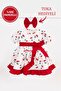 100% Cotton Lined Cherry Patterned Baby Girl Dress with Short Sleeves, Snap Fasteners, Ruffles and Buckle Gift