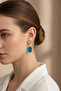 Yellow Tone Irregular Shaped and Turquoise Enamel Detailed Women's Earrings - 2
