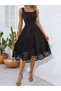 Women's Strap Geometric Neckline Flower Laser Cut Imported Crepe Dress - 3