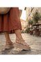 26Y446 Women's Beige Silver Stone Cross-Strapped Thick Platform Wedge Orthopedic Comfortable Sole Walking Design Sports Casual Sandals Shoes - 3