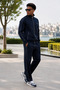 Navy Blue Stand Collar Tracksuit Set with Stripe Detail, Lined Inside, Standard Fit, Zipper Pockets, Cotton Steel Interlock Fabric, Men's - 6