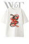 Red Black Snakes Design Printed Unisex White Oversize T-Shirt