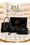 3-Piece Women's Bag Set: Black Shoulder Bag, Mini Bag, and Portfolio Bag