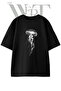 Jellyfish Design Printed Unisex Black Oversize T-Shirt