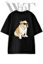 Bulldog Glasses Design Printed Unisex Black Oversize T-Shirt