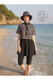 4-Piece Black Floral Hat Quick-Drying Short-Sleeved Semi-Closed Hijab Swimsuit