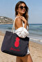Women's Smoked Beach Bag with Rope Handle Large Size Canvas Beach Tote Bag