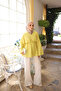 Oil Green V-Neck Wide Sleeve Linen Tunic - 3