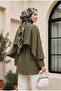 Cape Detailed Belted Voile Tunic - Khaki - 2