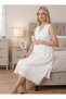 Women's Ecru Linen Scallop Lace 2-Piece Maternity Nightgown Set with Dressing Gown - 6