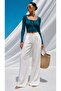 Long Sleeve Square Neck Gathered Detailed Crop Blouse 582376 Emerald - 2