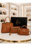 3-Piece Women's Bag Set: Tan Shoulder Bag, Mini Bag, and Portfolio Bag - 2