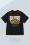 Oversize Old Money Printed 100% Cotton Crew Neck Loose Fit Black T-Shirt