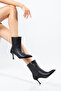 Lina Black Leather Pointed Toe Heeled Women's Boots - 4