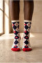 Women's Floral Patterned Plaid Socks Ecru - 2