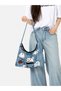 Women's White Dog Patterned Thick Gabardine Zippered Cross Shoulder and Moon Bag - 2