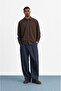 Men's Deep Pleated Fabric Baggy Trousers Navy Blue