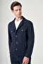 Navy Blue Berber Collar Knitted Elastic Waist 6 Drop Slim Fit Unlined Flexible Suit 1001260177 - 3