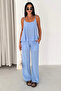 Women's Black Lined Strap Blouse and Wide-Leg Pants Two-Piece Set
