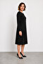 Women's Pattern Detailed Diagonal Cut Midi Dress-Black - 2