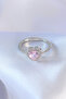 Silver Color Pink Zircon Stone Heart Charm Model Brass Women's Ring - 2