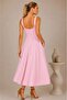 Women's Slim Fit 100% Cotton Square Neck Strap Midi Length Lined Woven Dress 26081 - 5