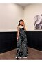 Women's Black Patterned Long Dress with Chest Lace - 5