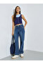 Blue Wide Leg Jeans with Frayed Raw-Edge