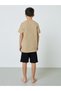 Boys Beige Graphic print T-Shirt and Black Pocket Details Shorts Pyjama Set - 6