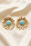 Turquoise Round Stone Earrings with Gunebakan Flower Detail