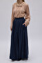 Pleated Linen Skirt Navy Blue - 4