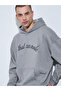 Men Grey Oversized Zen Mode Print Fleece Hoodie