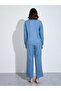 Blue Relaxed Shirt and Straight Leg Pants Modest Set - 6