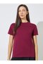 Burgundy Pintuck Detail Cotton Round Neck T-Shirt - 3