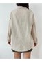 Women's Beige Cotton Linen Single Pocket Wooden Button Bohemian Pinterest Oversize Loose Long Sleeve Shirt - 4