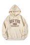 Unisex Beige Ny Queens Printed 3 Thread Hooded Hoodie Sweatshirt