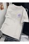 Women's Gray Flower Printed Oversize T-Shirt - 3