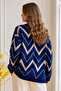 Zigzag Patterned Knitwear Tunic R7187 Navy Blue - 3