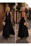 - Black Draped Waist Detailed Maxi Dress with Gold Accessory Detail - 4
