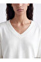 White V-Neck Oversize Women's Knitwear Sweater - 3