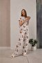 Women's 100% Cotton Sunny Mood Patterned Relax Fit Short Sleeve Loose Pajama Set - 2