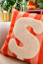 Punch Embroidered Throw Pillow Cover - 43*43 cm - Orange Letter S - Pnk001 - 2