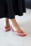 Karen Women's Heeled Flip-Flop Satin Sandals Red - 3