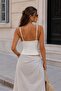 Women's Ecru Ribbed Strap Blouse V-Neck Bead Detailed Slim Fit Crop - 3